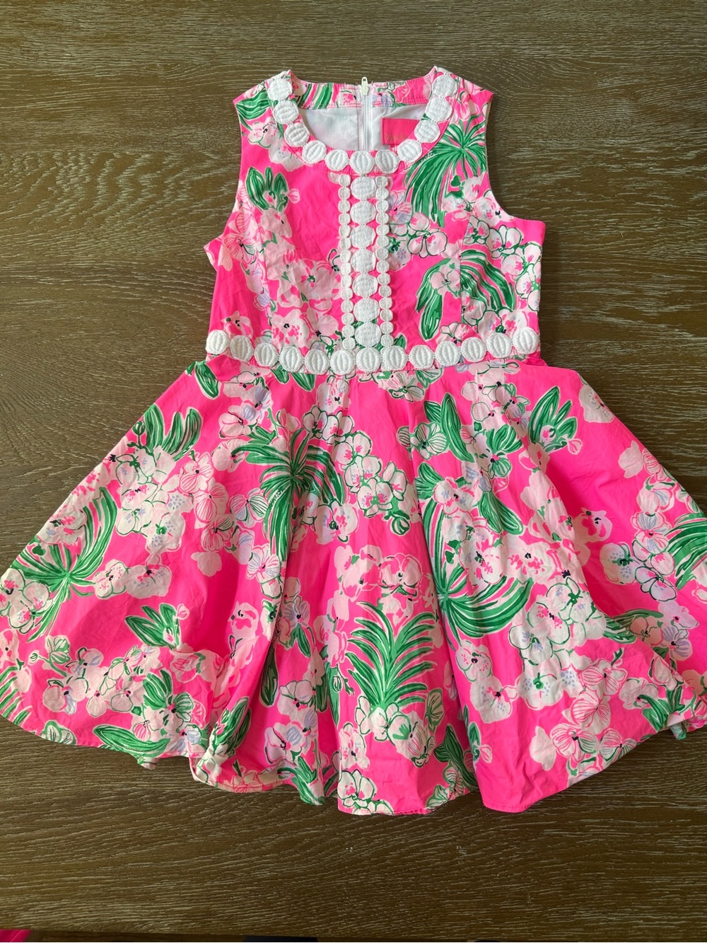 Lilly Pulitzer Hot Pink Floral Sleeveless Fit-and-Flare Dress with White Trim